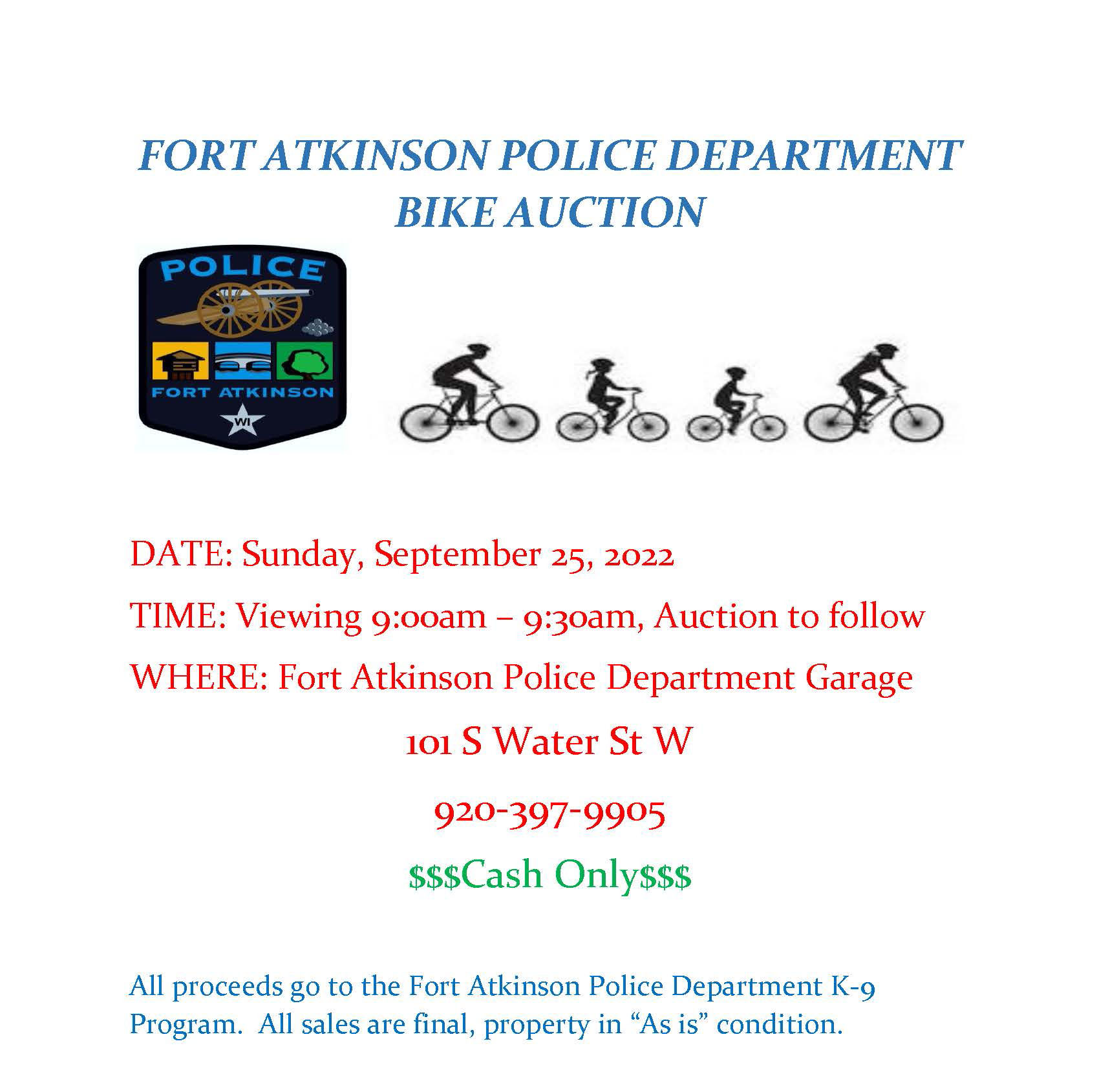 FORT ATKINSON POLICE DEPARTMENT BIKE AUCTION 2022